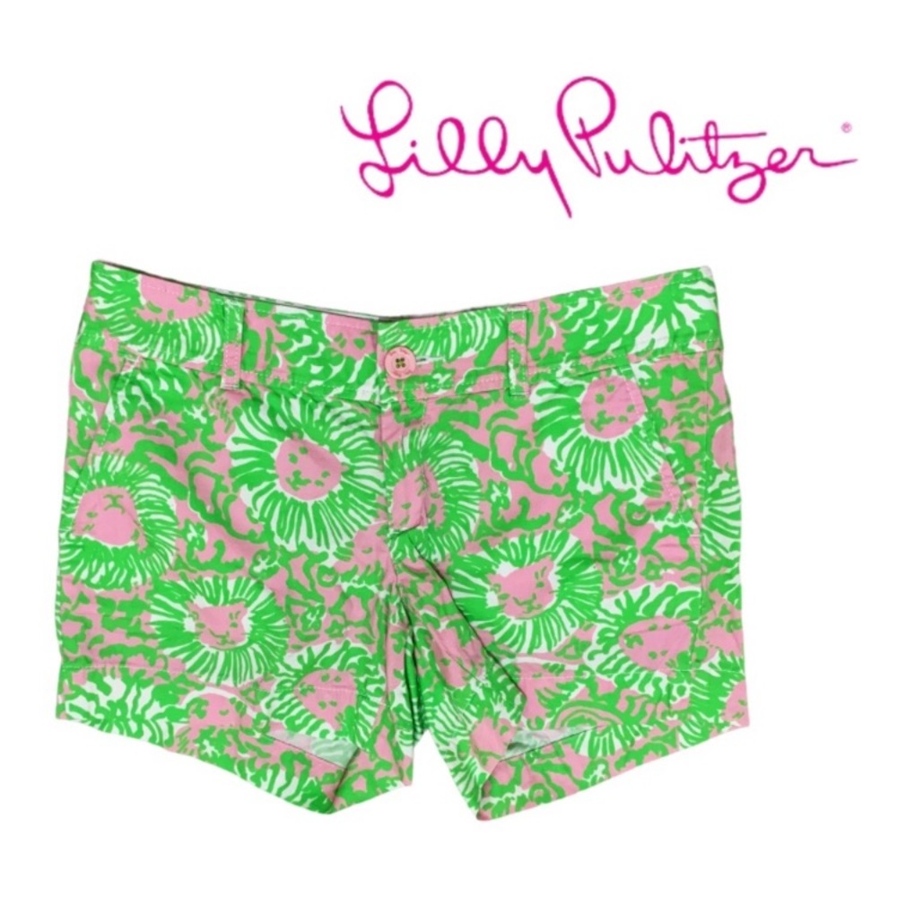 Lilly Pulitzer The Callahan Shorts Sunny Side Lion Print Green Safari Size 4 - Picture 6 of 7